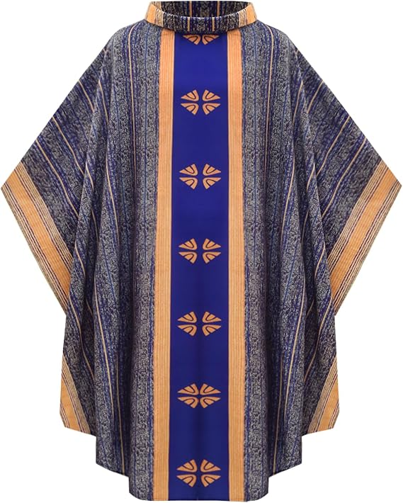 Unisex Catholic Priests Celebrant Church Vestments Clergy Elegance Chasuble Mass Round Collar Robe Cloak