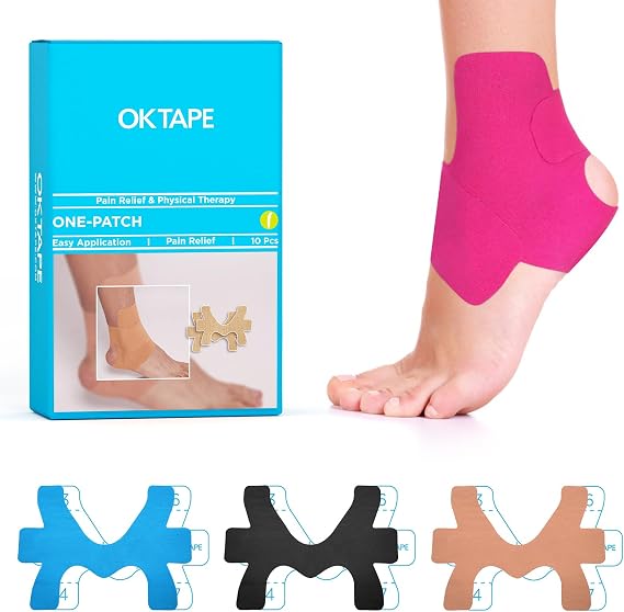 OK TAPE Precut Kinesiology Ankle Tape, 10 Pcs, Pain Relief, Prevent Ankle Sprain, Provide Support for Ankle Ligament, Elastic Athletic Tape, Breathable Kinetic Tape for Daily use - BPink