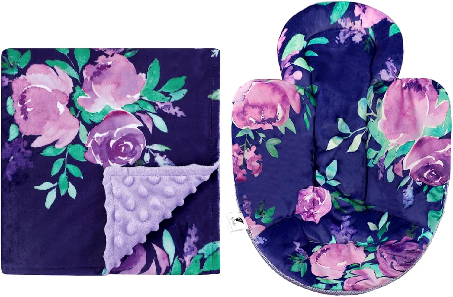 TANOFAR Minky Baby Blanket & Infant Insert, Head and Body SupportCompatible with 4Moms MamaRoo and RockaRoo Swing, Boys Receiving Blanket 30 x 40 Inch, Purple Flower