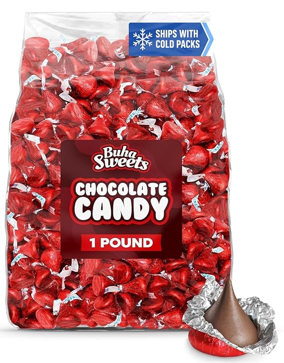 Bulk Milk Chocolate Candy in Red Foil - 1 Pound Bag Individually Wrapped Classic Chocolate Drops for Valentines Day, Weddings, Candy Buffets, Parties, and Gifts - Approx 100 Pieces