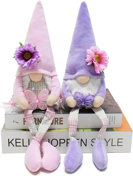 Attiigny 2 PCS Spring Decoration Indoor,Plush Long Legs Butterfly Gnomes