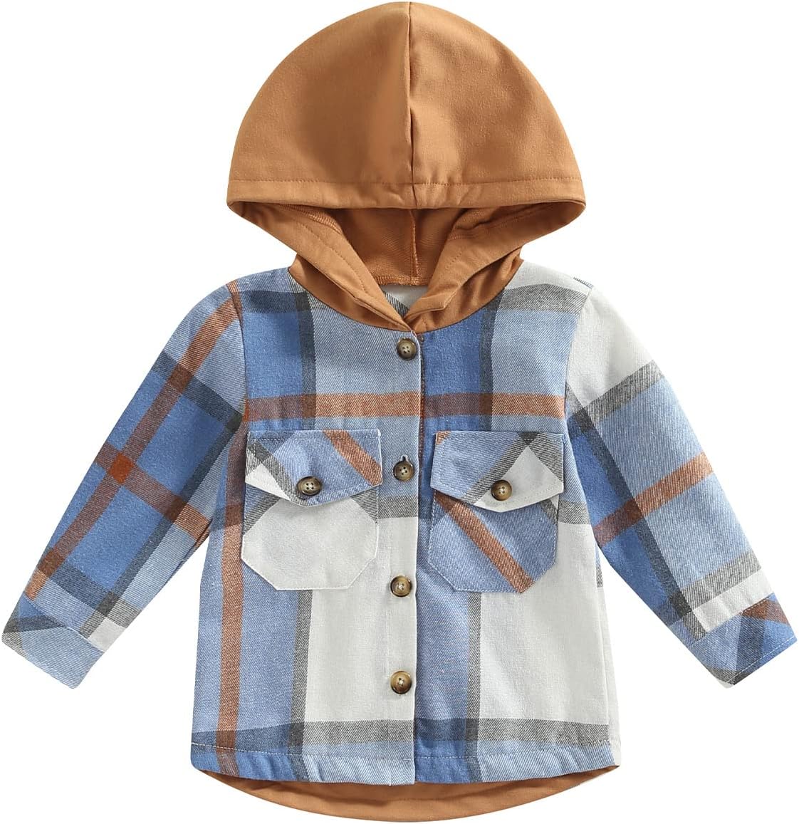Toddler Baby Boy Girl Hooded Coat Outwear Long Sleeve Button Down Plaid Shirts Casual Hoodie Jacket with Pockets