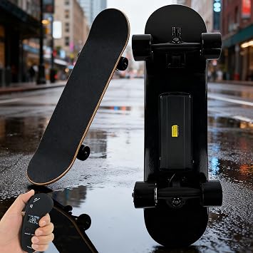Electric Skateboard with Remote, Top Speed Up to 15.5 Mph, 9.3 Mile Range, 4 Speed Smooth Braking, Easy Carry, Longboard Skateboard for Adults & Teens B-Dual-Motor