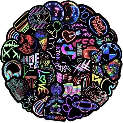 Tianys 50 VSCO Neon Style Water Bottle Stickers, Stylish Waterproof Cartoon Decorative Graffiti Stickers, Stylish Stickers That can Decorate Laptop Luggage Water Cups