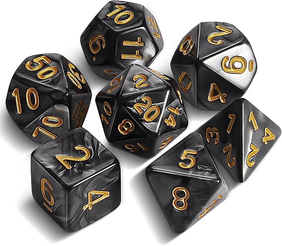 QMAY DND Dice - 7 Pcs Polyhedral Dice Set for D&D (Black)