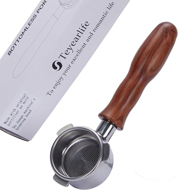 51mm 3ears Bottomless Portafilter Compatible with CASABREWS CM5418,CM5418,3700Essential and 5418Pro,Stainless Steel and solid wood
