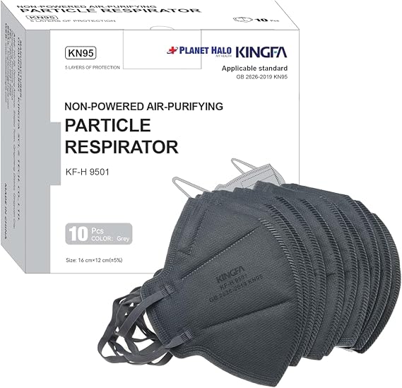 Kingfa Color KN95 Mask - Pack of 10 Gray 2nd Generation - Large 5-Ply Protective Layers - Unisex Adult KN95 Face Mask GB2626-2019 New Standard