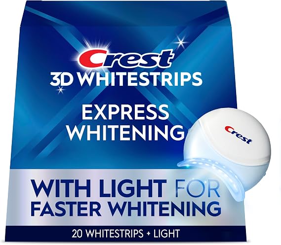 Crest 3D Whitestrips Express Whitening with Light, Whitestrips 3D White, Teeth Whitening Strip Kit, 20 Strips (10 Count Pack), Crest Teeth Whitening Strips, Teeth Whitening Kit
