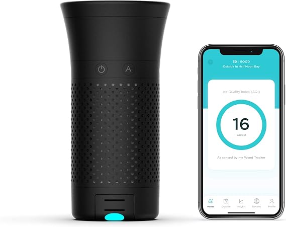 Wynd Plus Smart Personal Air Purifier with Air Quality Sensor - App Integrated, Night Mode Air Cleaner - Monitors Air Quality Ideal for Home, Desk, Car, Travel Matte Black
