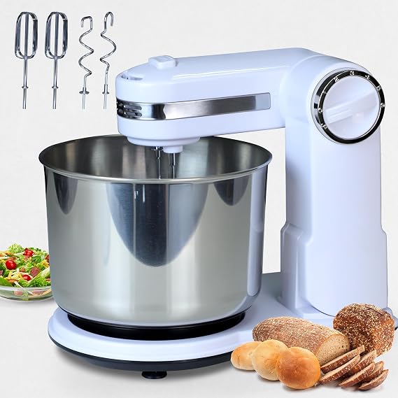 Foldable Stand Mixer, 3.7QT Electric Kitchen Mixer, 6 Speeds with Dough Hook & Beater, Space-Saving Design for Small Kitchen, Ideal for Baking & Daily Use (white)