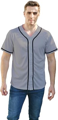 BAICAIYU Mens Baseball Jersey Sports Softball Shirt Short Sleeve Club Casual Wear Fashion Button V-Neck Wide Stripe