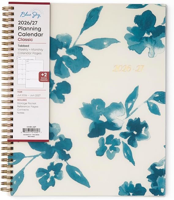 Blue Sky 2026-2027 Weekly & Monthly Academic Planner, 8.5"x11", Bakah Blue