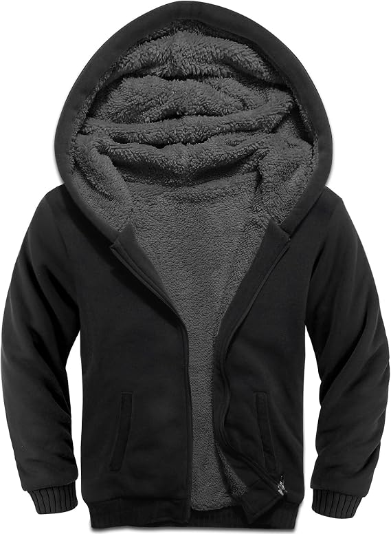 Boys Hoodie Zip Up Fleece Lined Jacket Kids Warm Sherpa Hooded Sweatshirts