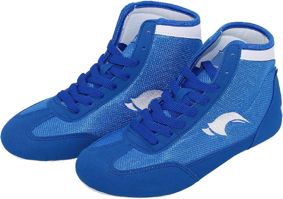 Little Kid's Wrestling Shoes Men High Top Boxing Shoes Professional Fitness Training (Blue, 12 Little Child)