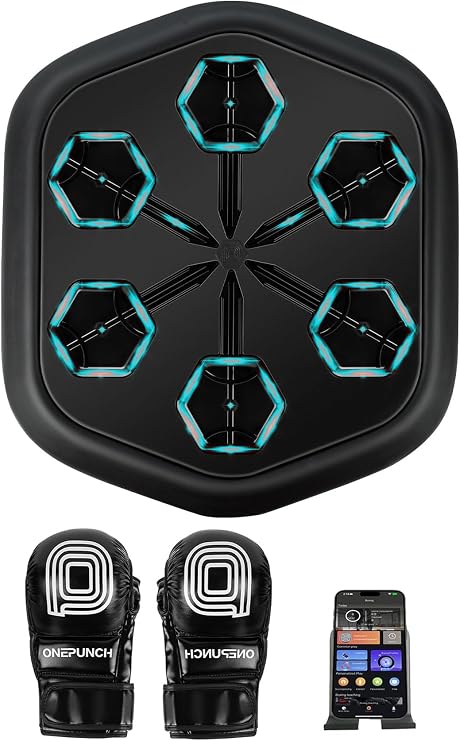 ONEPUNCH Smart Boxing Machine Wall Mounted, Electronic Boxing Music Machine with Adjustable Light, Music Punching Machine with Boxing Gloves, 600+ Songs/Larger Panel for Home Exercise & Stress Relea