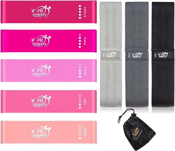 Fit Simplify Resistance Loop Exercise Bands and Fabric Resistance Hip Bands