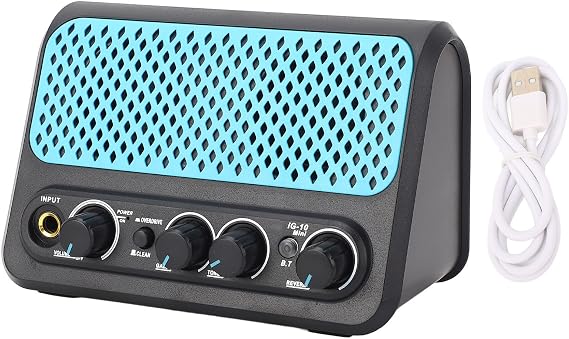 iG-10Mini Small Guitar Amplifier, 10W Desktop Electric Guitar Practice Speaker with 2Pcs 1.75 Inches Speaker Unit, Bluetooth 5.0, Clean and Distortion Channels, Headphone Output