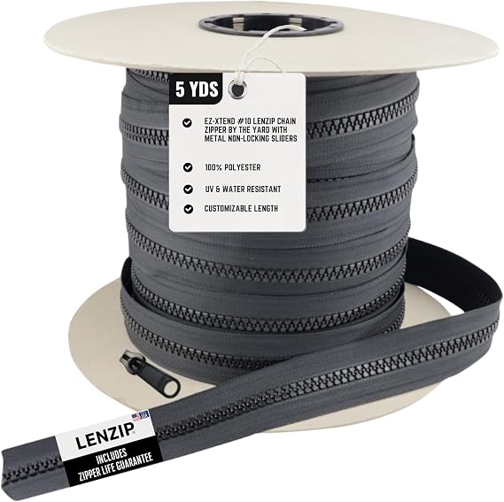 EZ-Xtend #10 Lenzip Chain Plastic Tooth Zipper(5 Yd & 4 Dbl Pull Non-Lock)