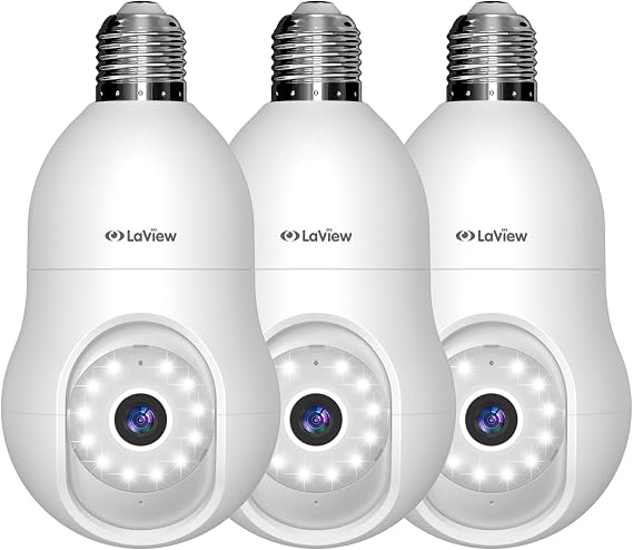 LaView 4MP Bulb Security Camera 3Pcs 2.4GHz,360 2K Security Cameras Wireless Outdoor Indoor Full Color Day and Night, Motion Detection, Audible Alarm, Easy Installation, Compatible with Alexa