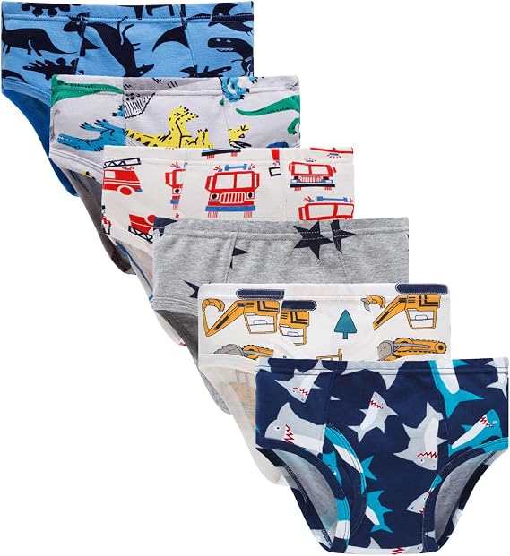 Boboking Little Boys Cotton Briefs Soft Dinosaur Truck Toddler Underwear | Double-layer Crotch Elastic Waistband Breathable Various Prints Multicolor