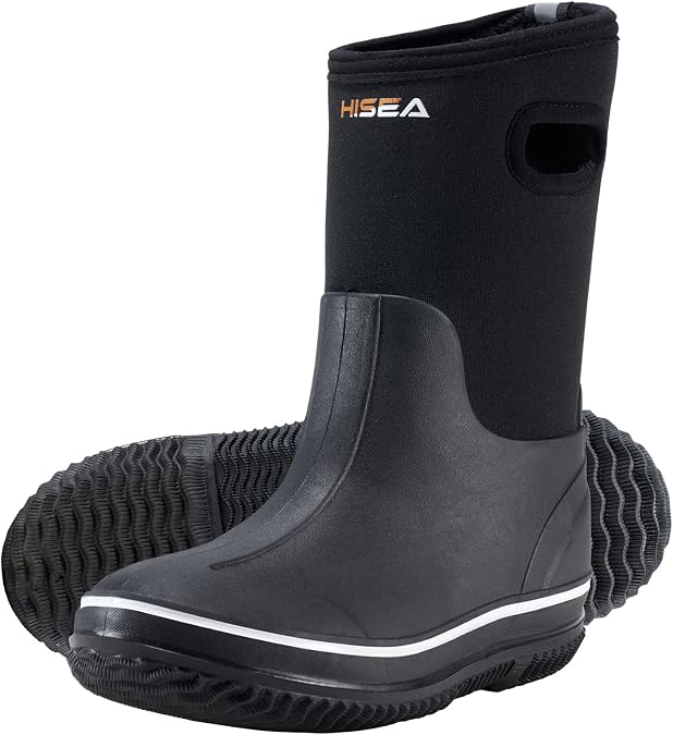 HISEA Kids Rain Boots for Boys Girls Rubber Mud Boots with Easy-On Handles