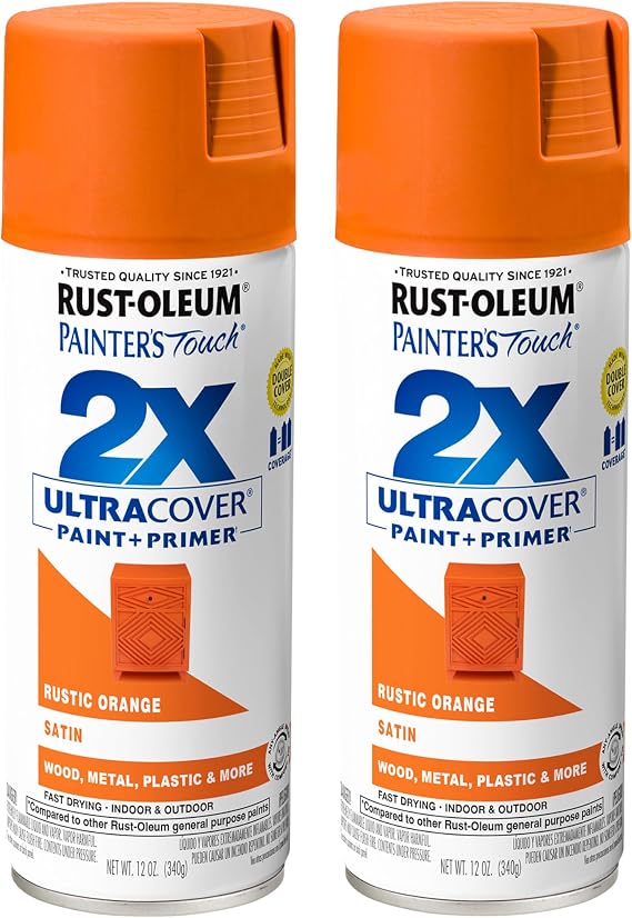 Rust-Oleum Painter's Touch 2X Ultra Cover Spray Paint, Satin Rustic Orange