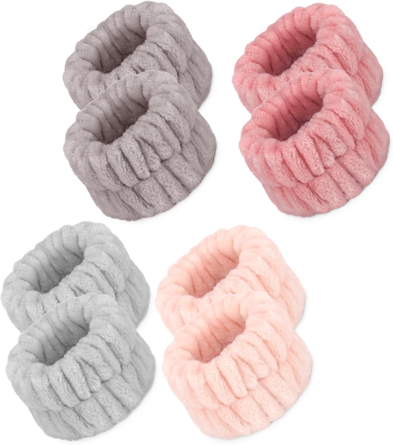 4 Pairs Microfiber Spa Wrist Bands for Washing Face, Women's Wrist Towels for Washing Face, Absorbent Face Washing Wristbands, Prevent Water from Spilling Down Your Arms (with 2 Powder Puffs)