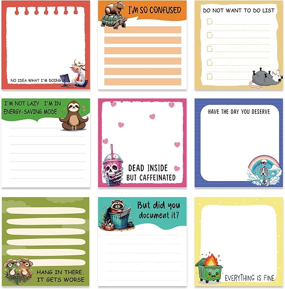 Colorful Funny Sticky Notes 3x3 Gifts for Coworkers 9-Pack
