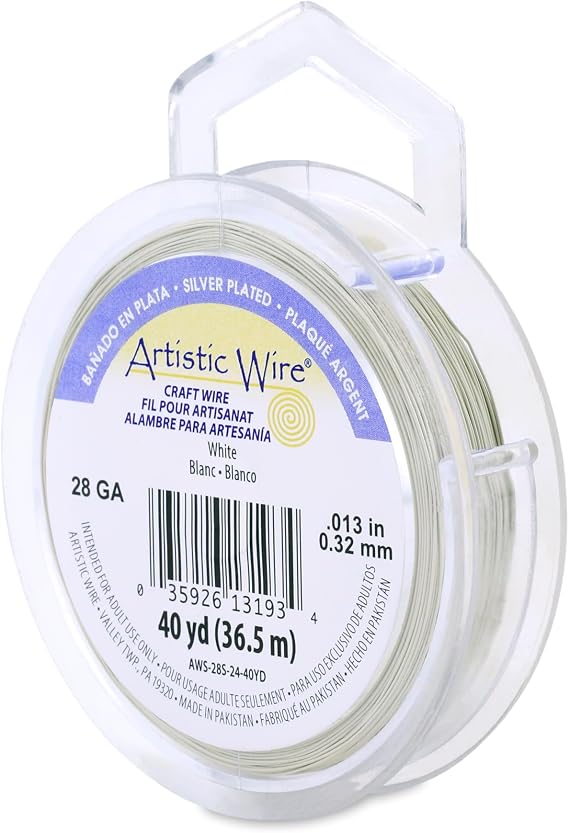 Artistic Wire, 28 Gauge Silver Plated Tarnish Resistant Colored Copper Craft Wire, White, 40 yd