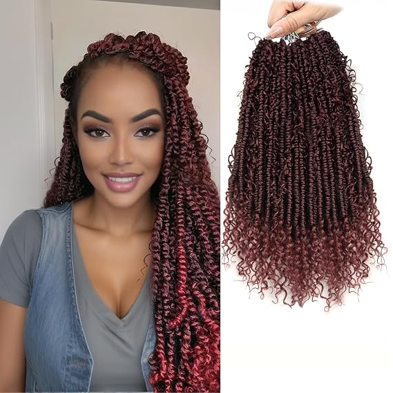 Passion Twist Crochet Hair 18 inch Pretwisted Passion Twist Hair with Curly ends Short Pre-looped Passion Twist Crochet Braiding Hair