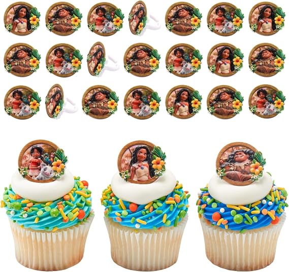 Disney's Moana Cupcake Decoration Toppers | 24 Pack Party Cake Rings