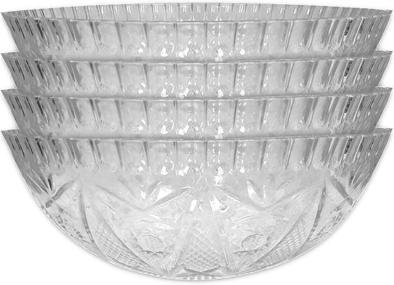 Crystal Cut Plastic Bowls - 4 Pack Clear Party Food Bowls