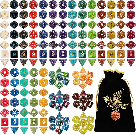 QMAY Polyhedral Dice, 25x7 (175pcs) DND Dice with Drawstring Storage Pouch