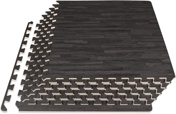 ProsourceFit Wood Grain Puzzle Mat 12-inch, 6 EVA Foam Interlocking Floor Tiles (24 SQ FT) for Secure Indoor Gym Flooring, Office Spaces, Living Rooms, and Play Areas, Carbon Black