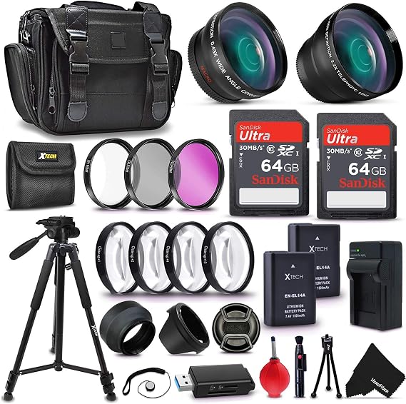 Ultimate Accessory Kit for Nikon D5500 D5300 D5200 D5100 D3300 D3200 P7800 P7700 P7100 P7000 Cameras Includes 128GB SD Memory, 52mm 2X Telephoto/Wide Angle Lens, Premium Case, Tripod, Filters + More