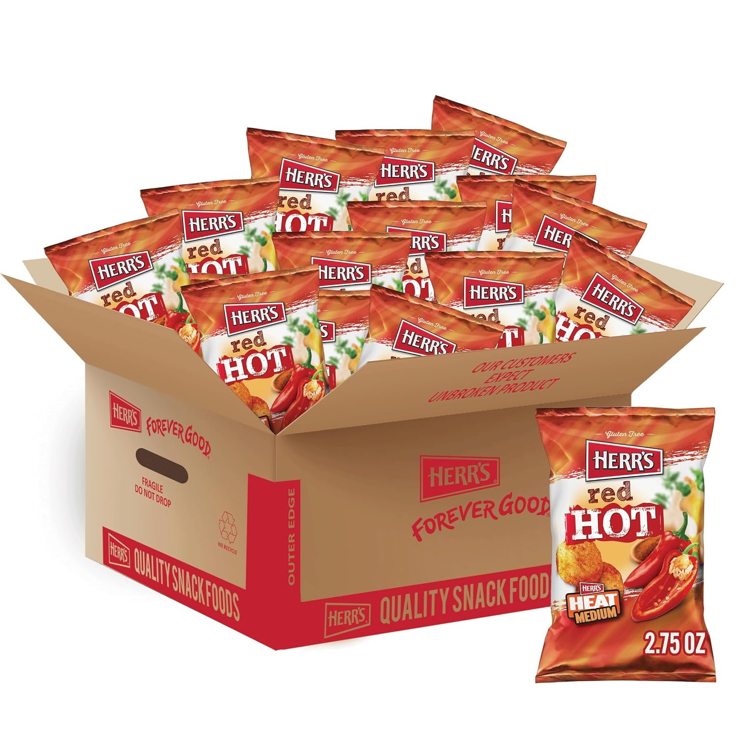 Herr's Red Hot Potato Chips, 2.75 Ounce Pack of 24 bags