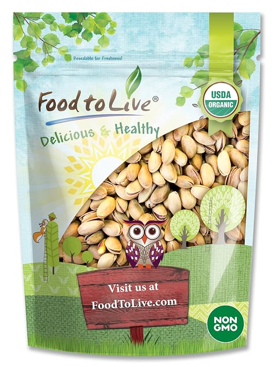 Food to Live Organic Pistachios, 2 Pounds In Shell, Dry Roasted with Sea Salt, Non-GMO, Kosher, Vegan, Bulk
