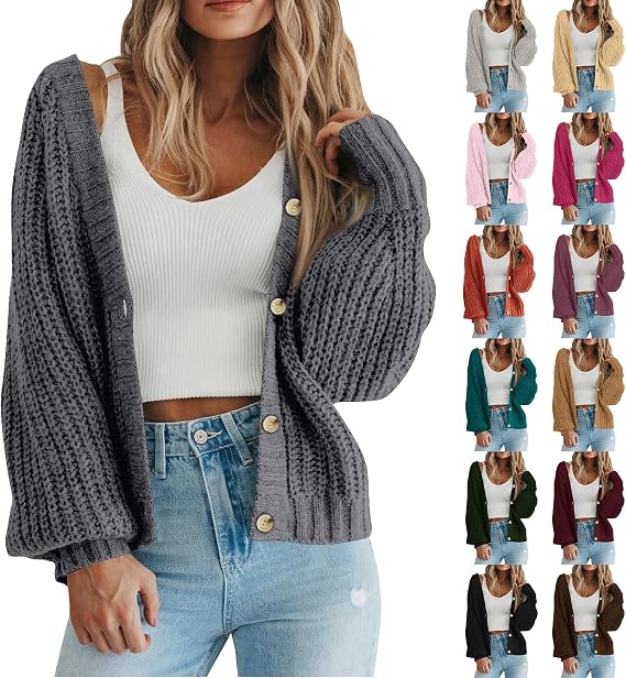 Cardigan Sweaters for Women V Neck Button up Oversized Short Cardigans Dressy Casual Chunky Knit Sweater Coats Jacket