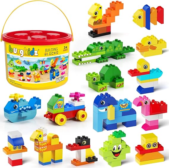 burgkidz Animal Building Toys for Toddlers 3-5, Jumbo 135Pcs Building Blocks, Creative Take Apart Puzzle with Storage Bucket, Compatible with Major Brands, Preschool Birthday Gift for Boys Girls