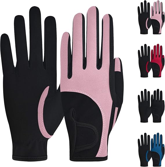 ChinFun Premium Kids Horse Riding Gloves, Color-Contrasted Children Equestrian Gloves, Summer Winter Boys Girls Youth Biking Skiing Gardening
