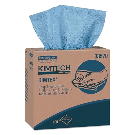 WypAll Oil, Grease & Ink Cloths (33570), Pop-Up Box, Lint-Free Wipes, Blue (5 Packs of 100 Sheets, 500 Sheet Total)