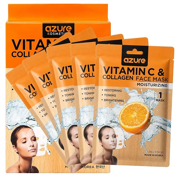 Collagen & Vitamin C Nourishing Sheet Mask, Dermatologist Tested - 5 Pack