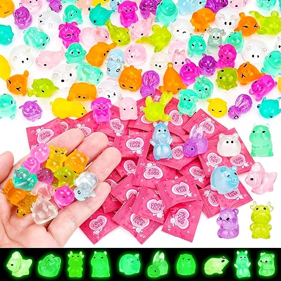 SelfTek 100 Pcs Luminous Mini Resin Animal, Miniature Figurines Blind Bags | Resin Animals Variety Pack , Glow in The Dark for Party Favors, Treasure Hunt, DIY Aquarium, Micro Landscape Decor