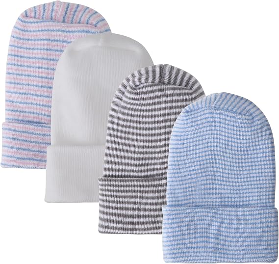 DRESHOW BQUBO 4 Pack Newborn Hospital Hat Infant Baby Hat Cap with Big Bow Soft Cute Knot Nursery Beanie