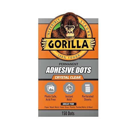 Gorilla Adhesive Dots, Double-Sided, Clear, 0.5" Diameter, 150 Pieces | No Mess, Photo Safe, Acid Free, Instant Hold, Ideal for Scrapbooking and Crafts