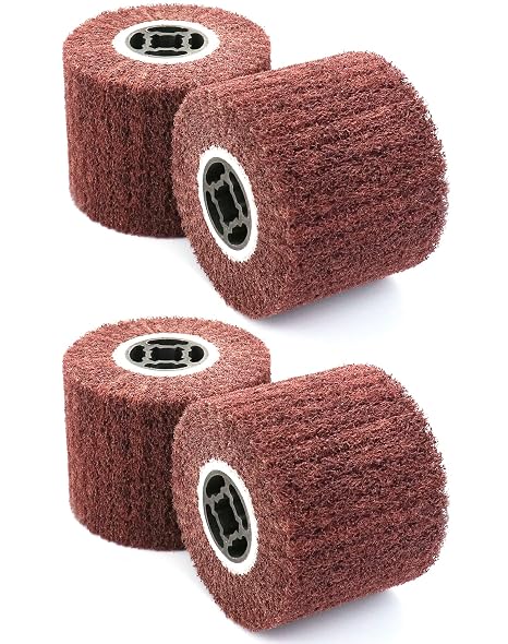 QWORK 60 Grit Non-Woven Abrasive Flap Wire Drawing Polishing Burnishing Wheels, 4 Pack Strong Cutting Force for Smooth and Mirror-Like Finish on Stainless Steel Surfaces, Wire Drawing and Polishing