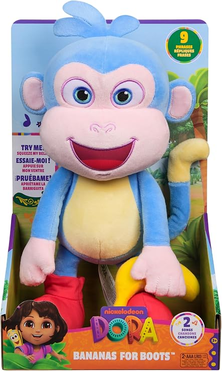 Dora Official Bananas for Boots Stuffed Animal, Educational Toys, Interactive Plush Toys, Stuffed Monkey for Ages 3 and Up, 13"