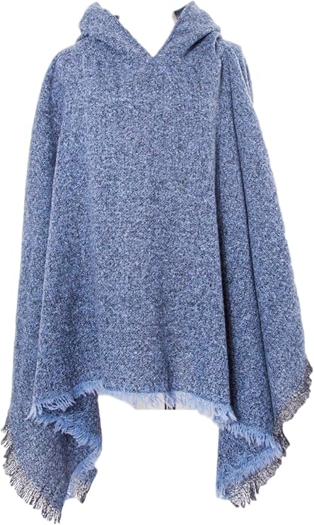 Women's Plaid Oversized Hoodied Poncho Blanket Knitted Tassel Poncho with Hood