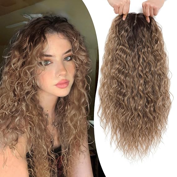UDU Hair Topper, Ombre 20inch Curly Synthetic Wiglet for Thinning Hair, Changing Hairstyle, Boosting Confidence