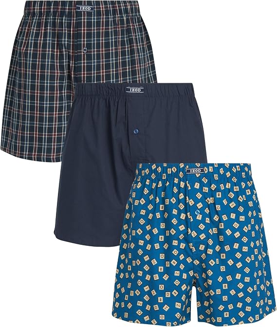 IZOD Mens Boxer Shorts 3 or 6 Pack Woven Boxers with Button Fly 4" Inseam